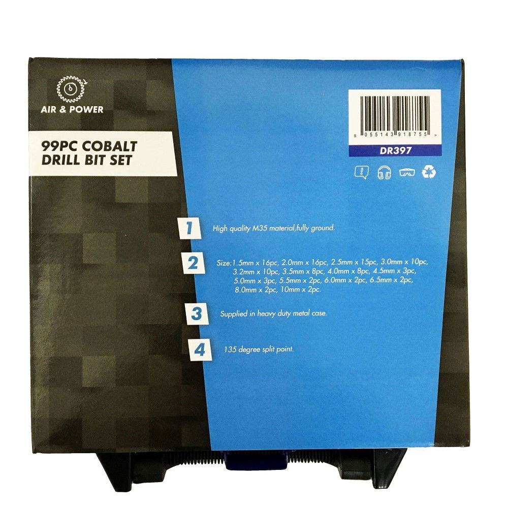 COBALT DRILL BIT SET 99PC 1.5-10mm M35 HSS - TOOLZONE KDPDR397 thumbnail 9