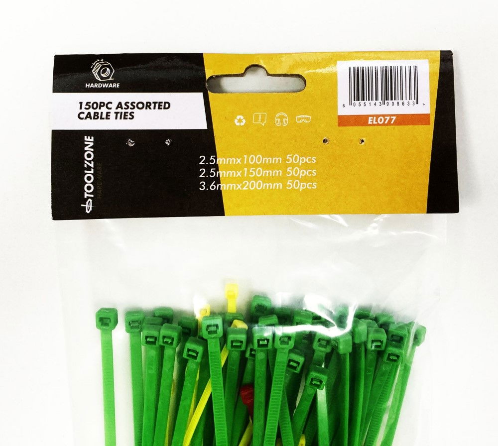 CABLE ZIP TIES ASSORTED 150PC 2.5mm x 100mm 2.5mm x 150mm 3.6mm x 200mm - TOOLZONE KDPEL077 thumbnail 3