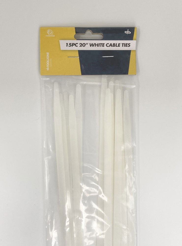 CABLE ZIP TIES 15PC 20 WHITE 7mm WIDE NYLON 66 - TOOLZONE KDPEL080 thumbnail 3