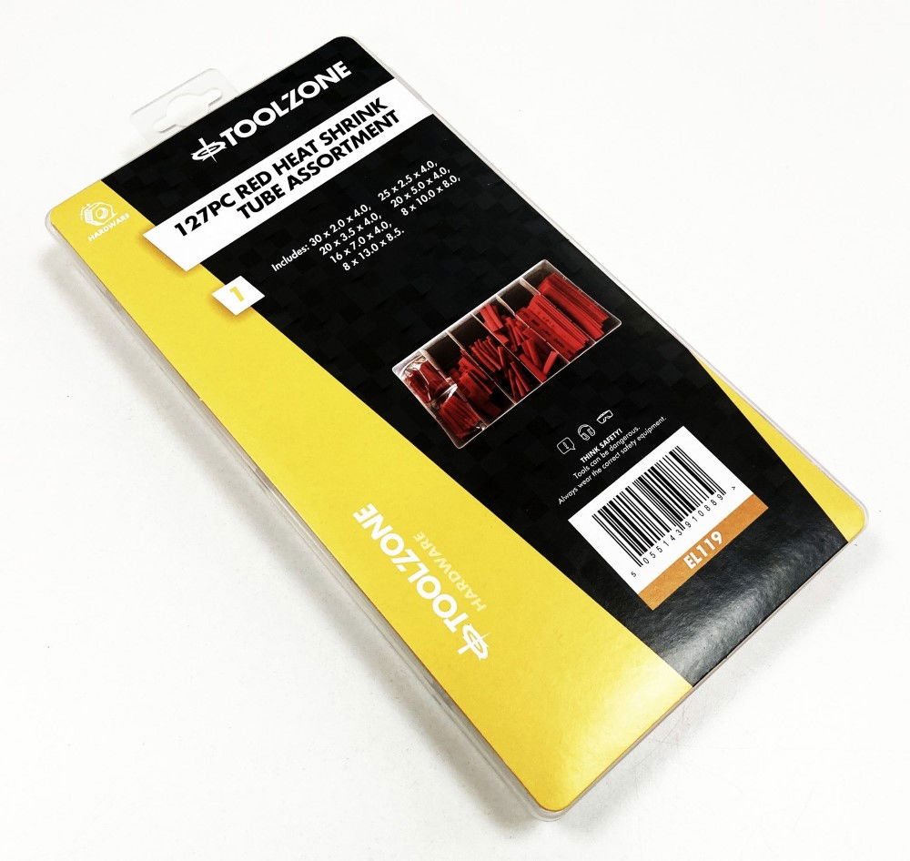 HEAT SHRINK TUBE ASSORTMENT 127PC RED WITH PLASTIC BOX - TOOLZONE KDPEL119 thumbnail 2