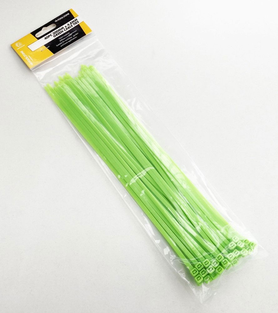 CABLE ZIP TIES 40PC 12 GREEN 4.8mm WIDE NYLON 40 - TOOLZONE KDPEL124 thumbnail 2