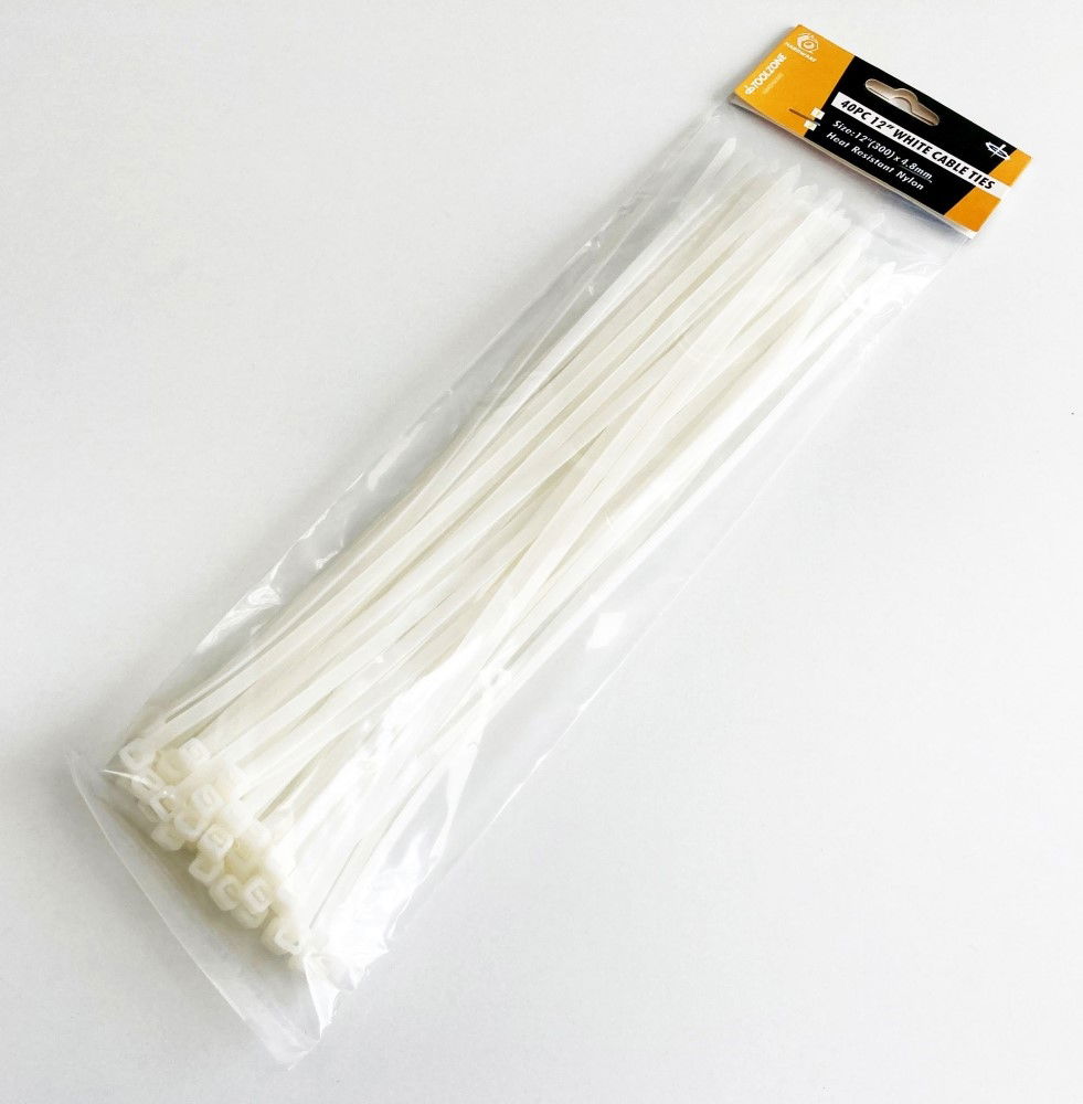 CABLE ZIP TIES 40PC 12 WHITE 4.8mm WIDE NYLON 40 - TOOLZONE KDPEL126 thumbnail 2