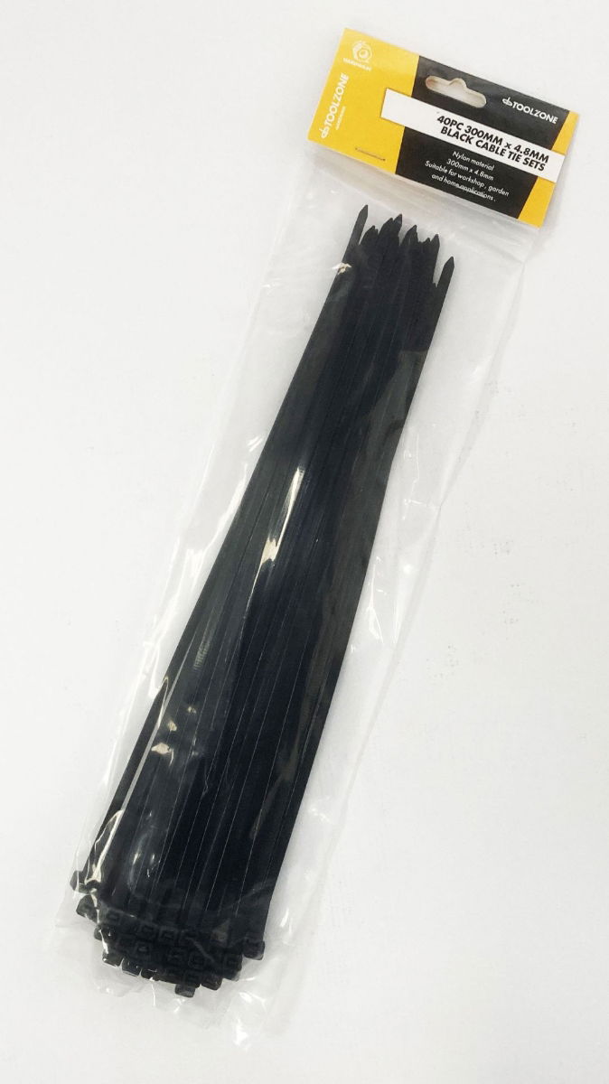 CABLE ZIP TIES 40PC 12 BLACK 4.8mm WIDE NYLON 40 - TOOLZONE KDPEL128 thumbnail 2