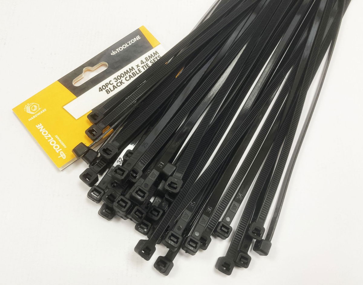 CABLE ZIP TIES 40PC 12 BLACK 4.8mm WIDE NYLON 40 - TOOLZONE KDPEL128 thumbnail 4