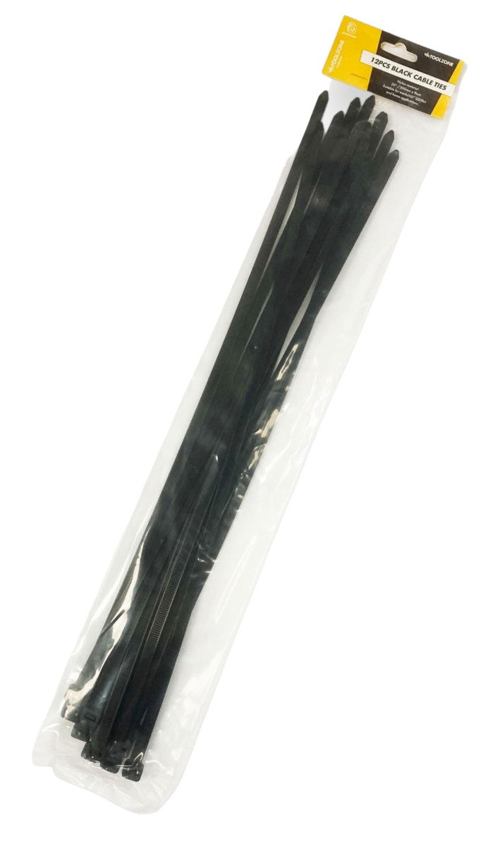 CABLE ZIP TIES 12PC 20 x 9mm BLACK NYLON 40 - TOOLZONE KDPEL132 thumbnail 2