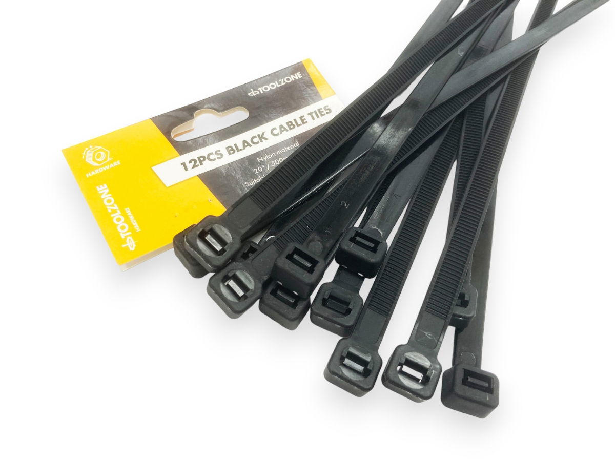 CABLE ZIP TIES 12PC 20 x 9mm BLACK NYLON 40 - TOOLZONE KDPEL132 thumbnail 4