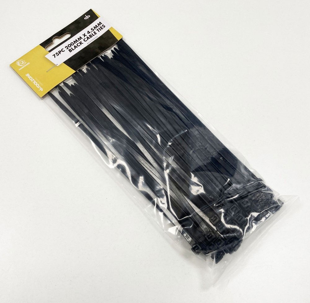 CABLE ZIP TIES 75PC 200mm x 4.5mm BLACK NYLON 40 - TOOLZONE KDPEL133 thumbnail 2