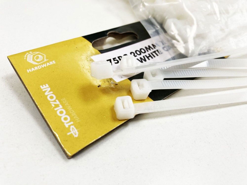 CABLE ZIP TIES 75PC 200mm x 4.5mm WHITE NYLON 40 - TOOLZONE KDPEL134 thumbnail 3