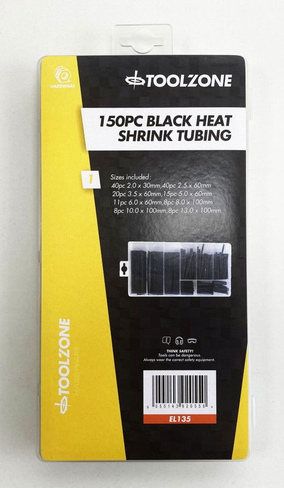 HEAT SHRINK TUBING ASSORTMENT 150PC BLACK WITH PLASTIC BOX - TOOLZONE KDPEL135 thumbnail 2