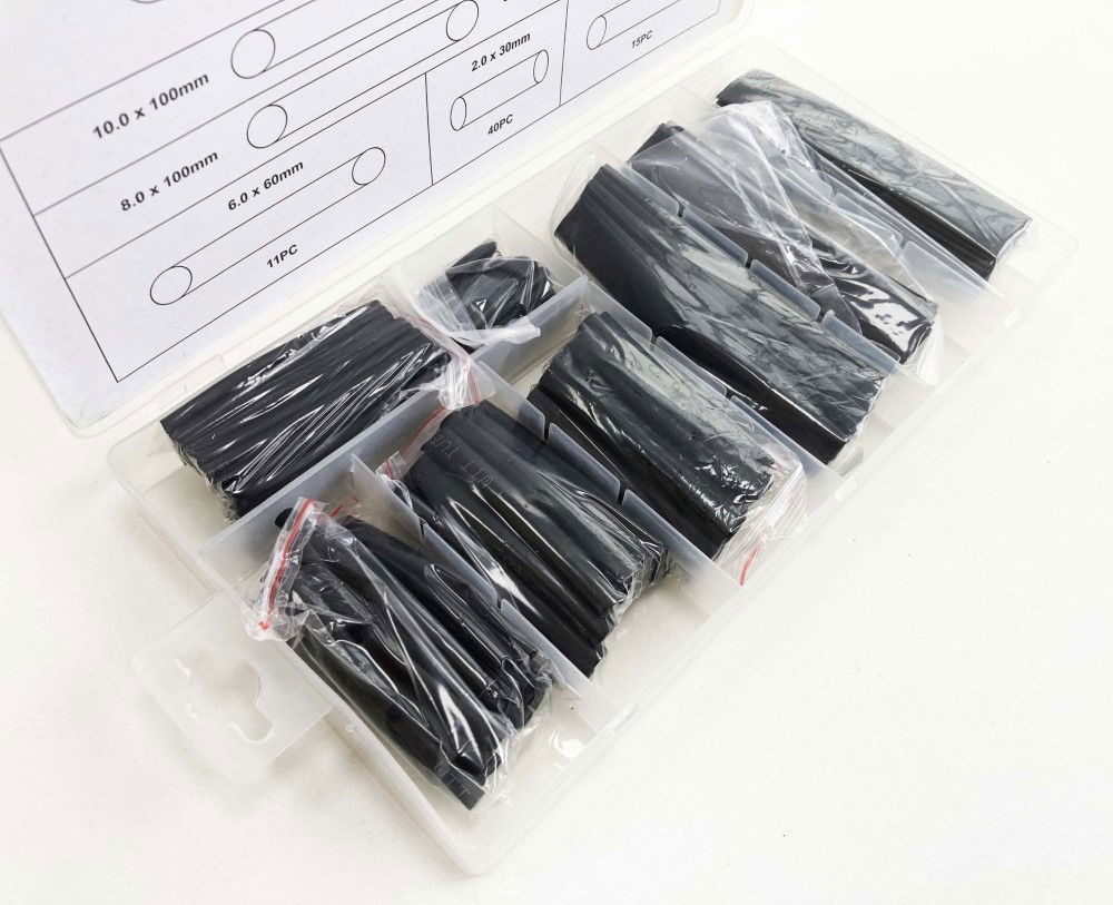HEAT SHRINK TUBING ASSORTMENT 150PC BLACK WITH PLASTIC BOX - TOOLZONE KDPEL135 thumbnail 3