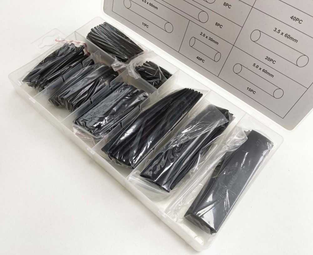 HEAT SHRINK TUBING ASSORTMENT 150PC BLACK WITH PLASTIC BOX - TOOLZONE KDPEL135 thumbnail 4