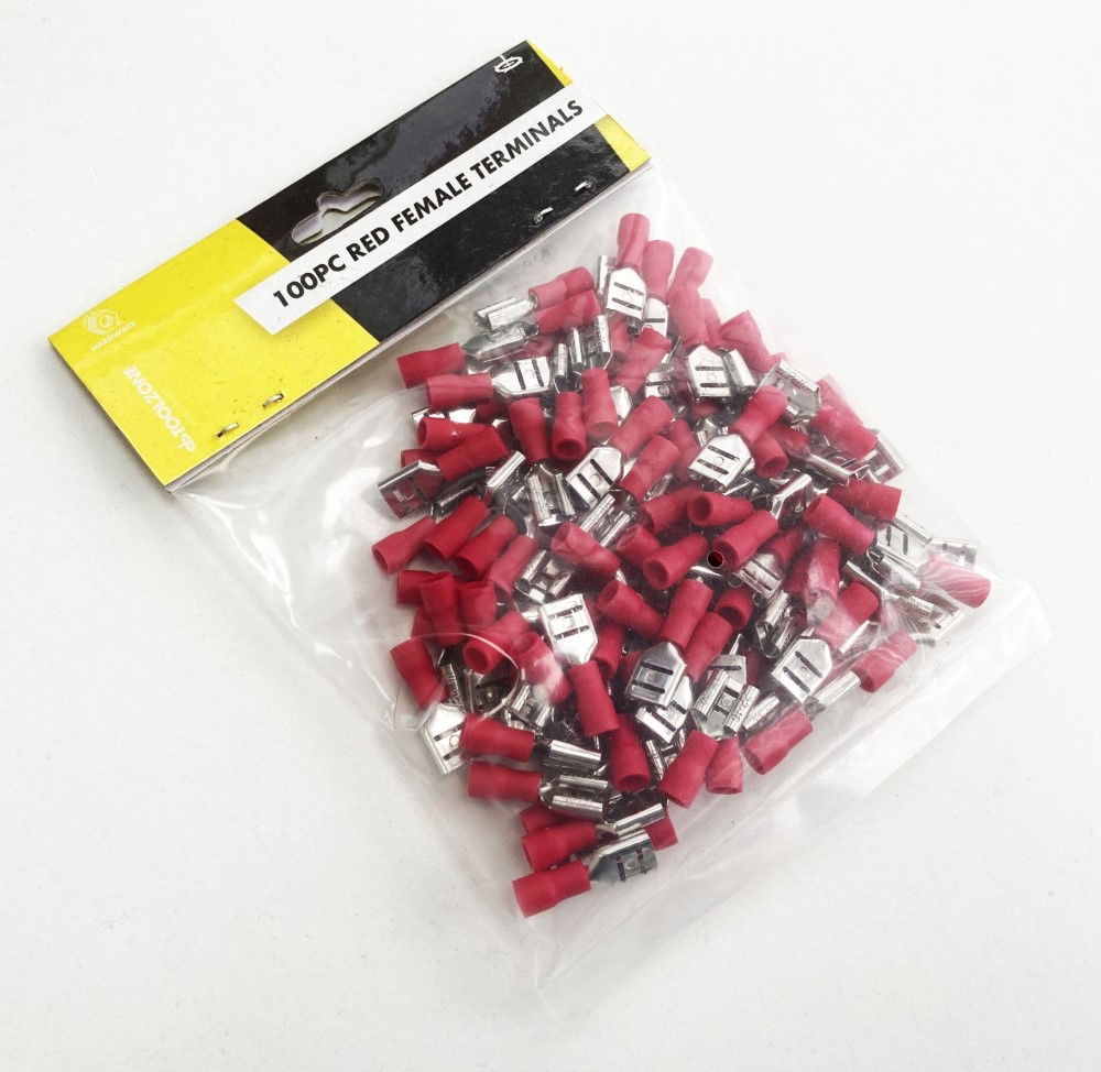 FEMALE TERMINALS 100PC RED SEMI INSULATED 22-16 awg 7.4mm x 0.4mm - TOOLZONE KDPEL137 thumbnail 2