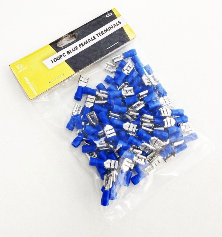FEMALE TERMINALS 100PC BLUE SEMI INSULATED 14-16 awg 6.3 x 0.81mm - TOOLZONE KDPEL139 thumbnail 2