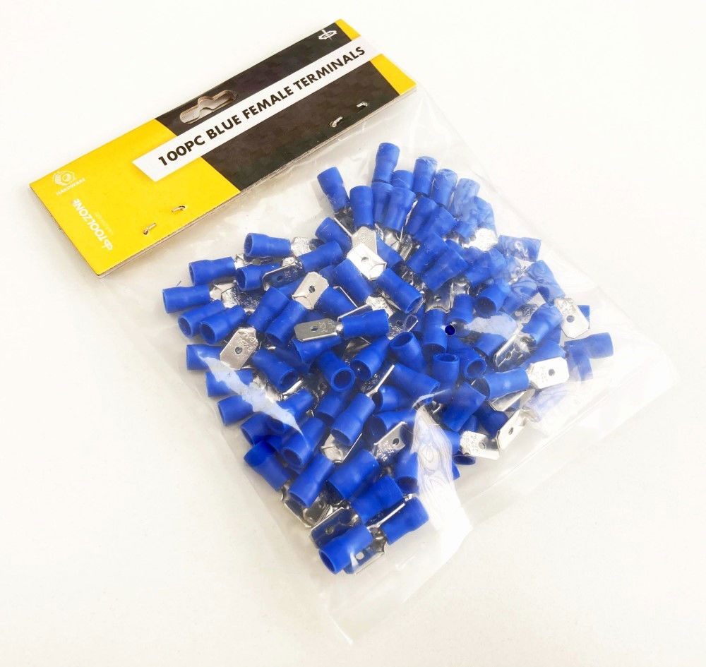 MALE TERMINALS 100PC BLUE SEMI INSULATED 14-16 awg 6.3 x 0.8 x 0.4mm - TOOLZONE KDPEL140 thumbnail 2