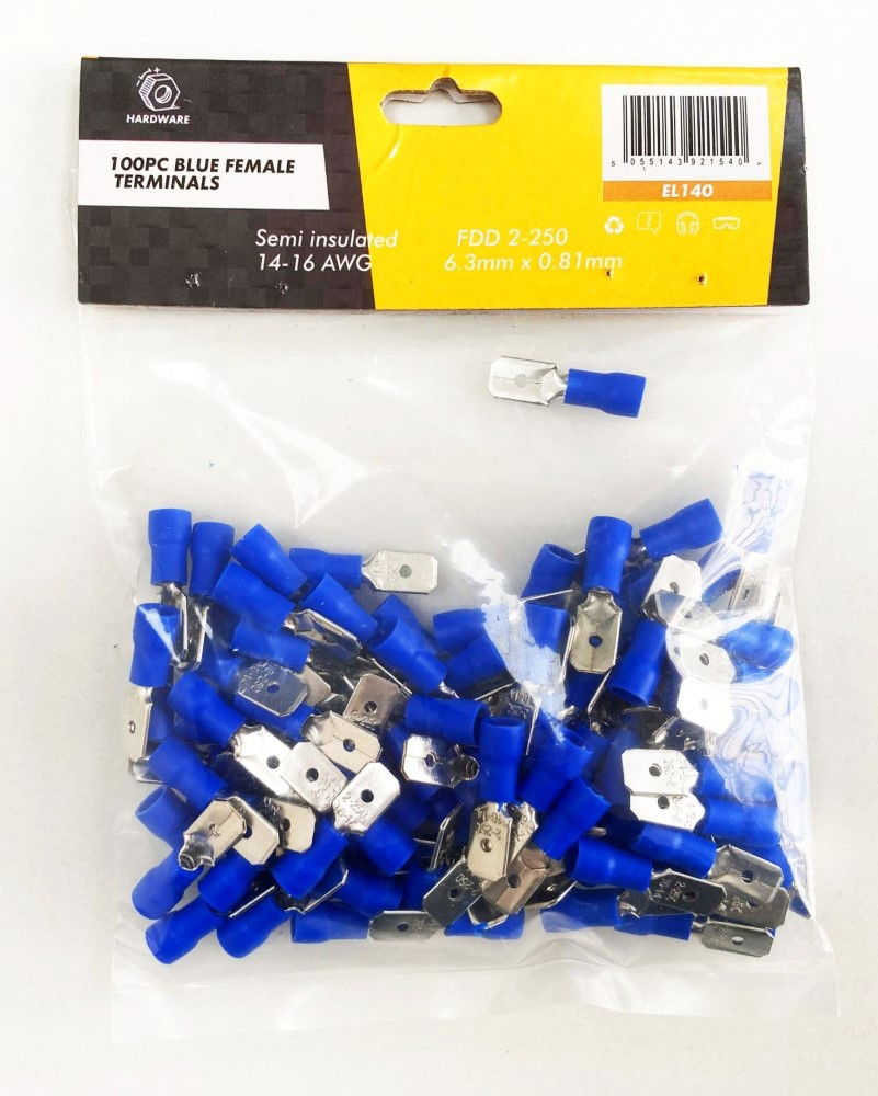 MALE TERMINALS 100PC BLUE SEMI INSULATED 14-16 awg 6.3 x 0.8 x 0.4mm - TOOLZONE KDPEL140 thumbnail 3
