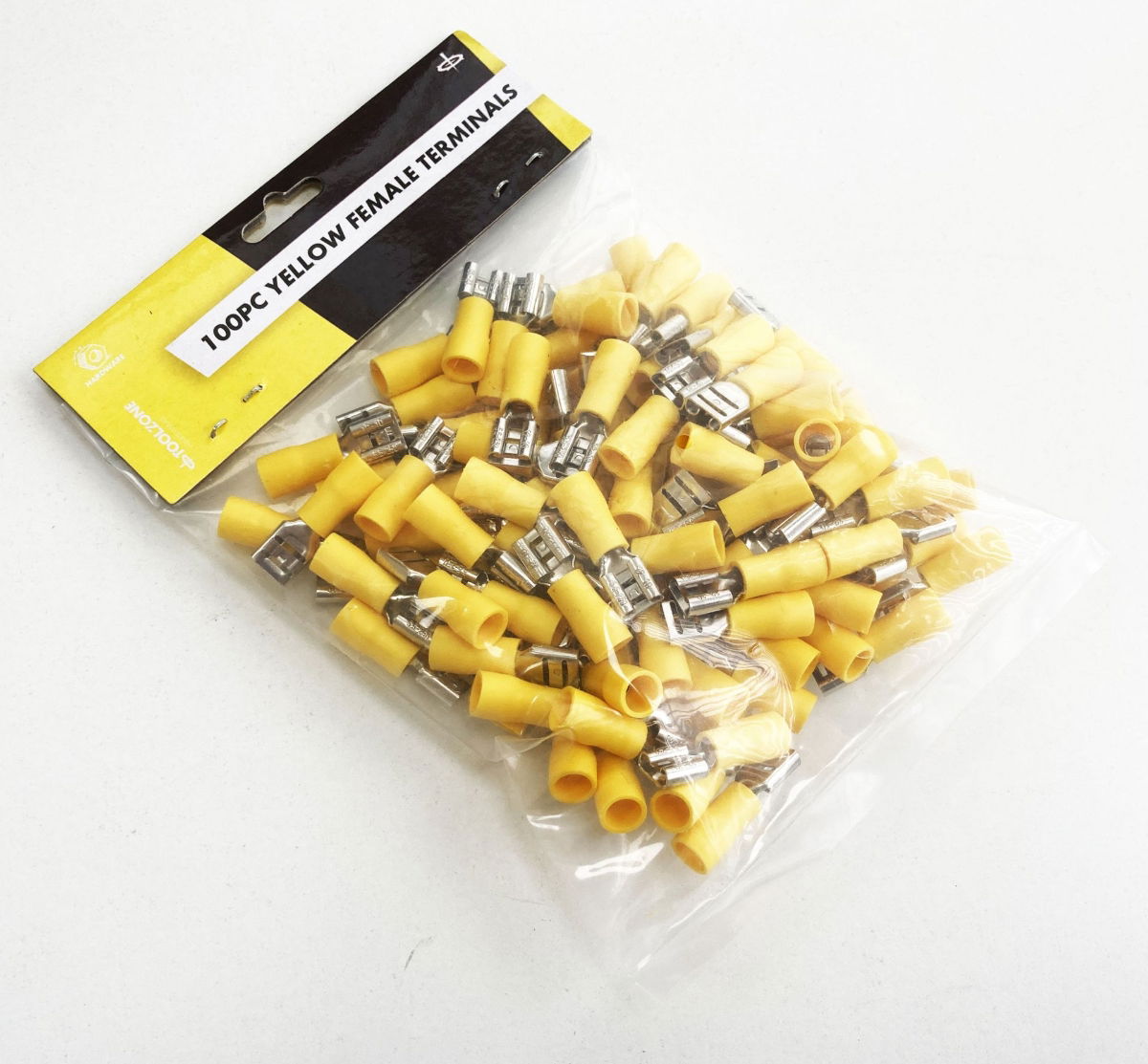 FEMALE TERMINALS 100PC YELLOW SEMI INSULATED 12-10 awg 6.3mm x 0.4mm - TOOLZONE KDPEL141 thumbnail 2