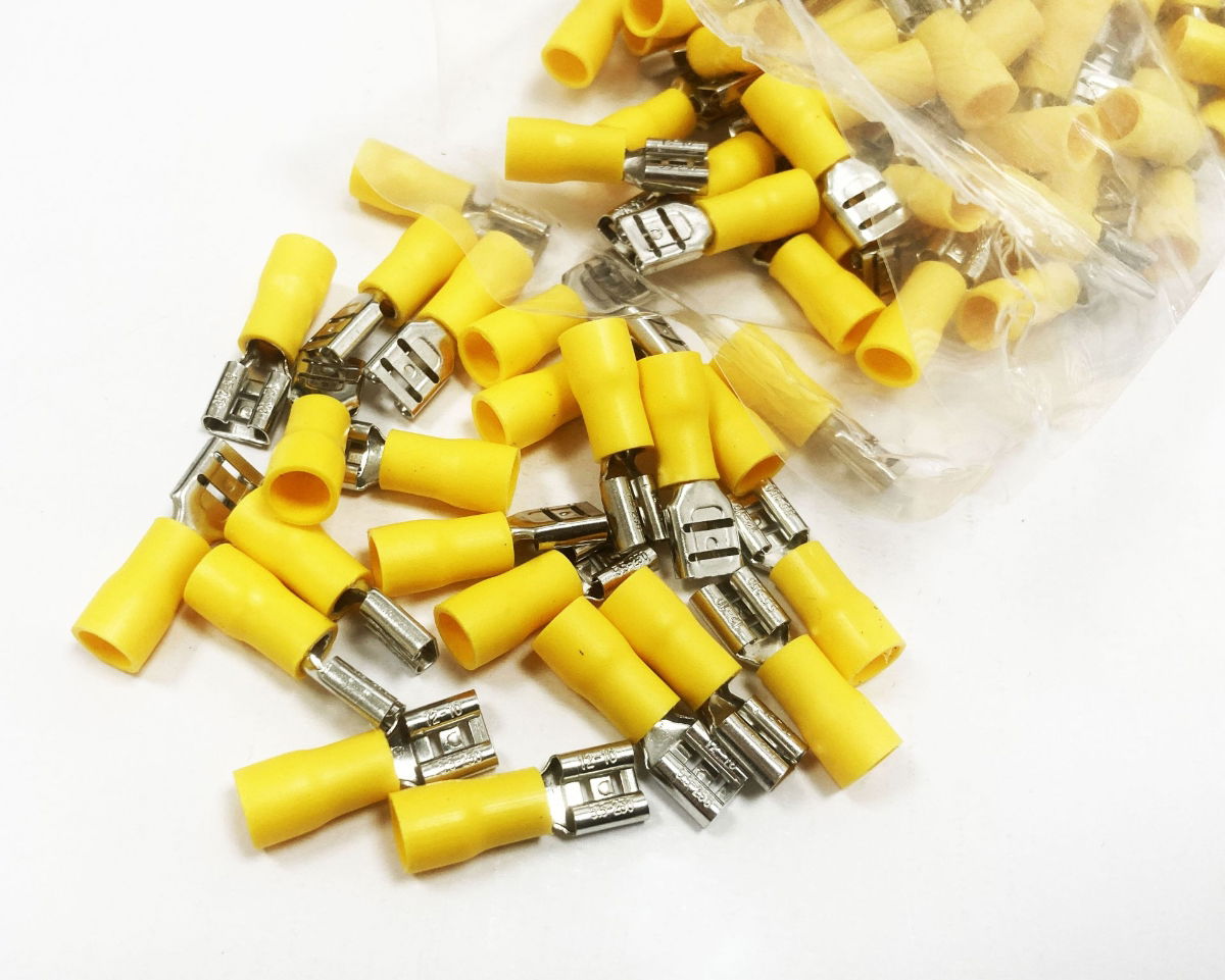 FEMALE TERMINALS 100PC YELLOW SEMI INSULATED 12-10 awg 6.3mm x 0.4mm - TOOLZONE KDPEL141 thumbnail 3