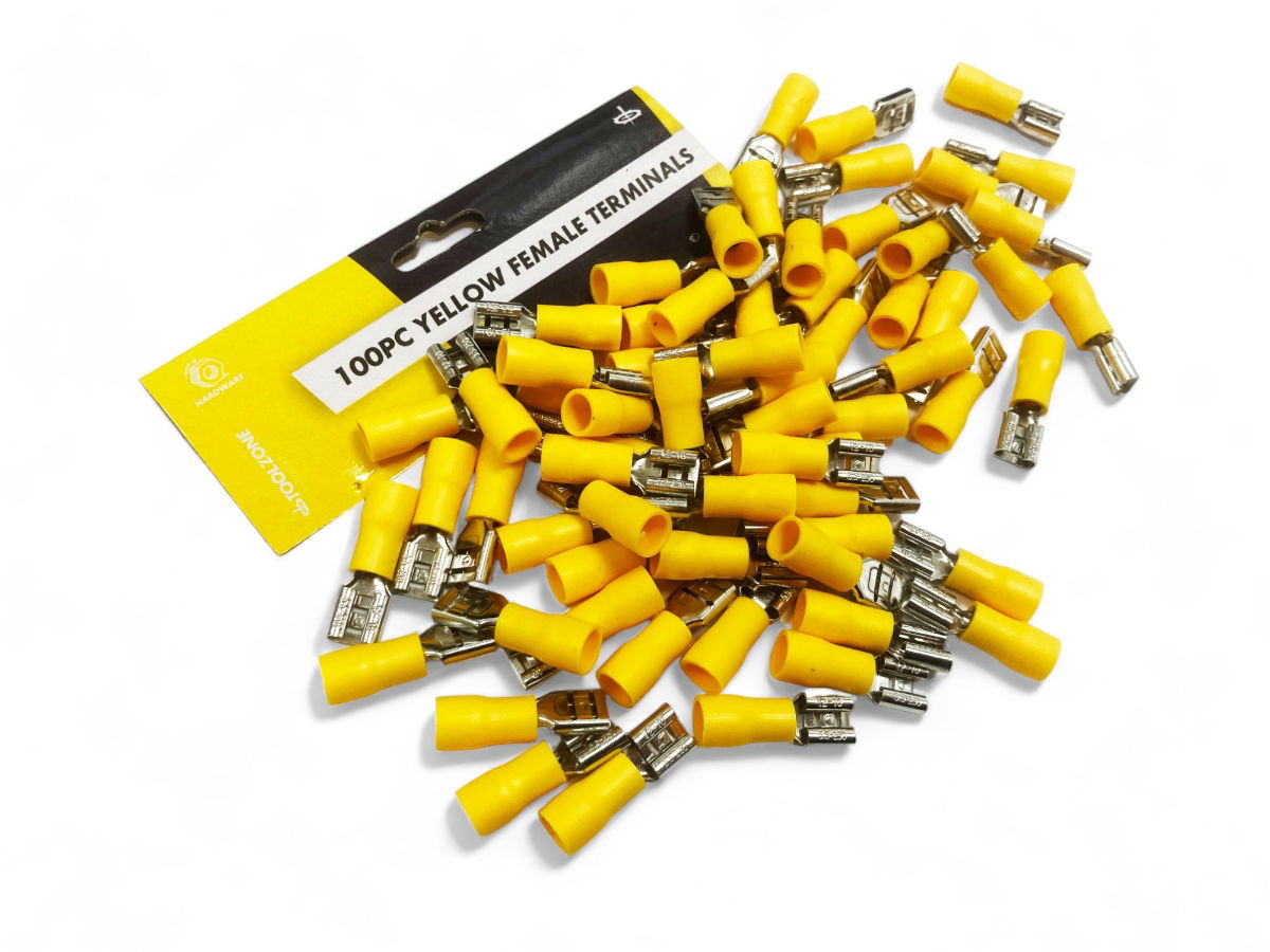 FEMALE TERMINALS 100PC YELLOW SEMI INSULATED 12-10 awg 6.3mm x 0.4mm - TOOLZONE KDPEL141 thumbnail 4