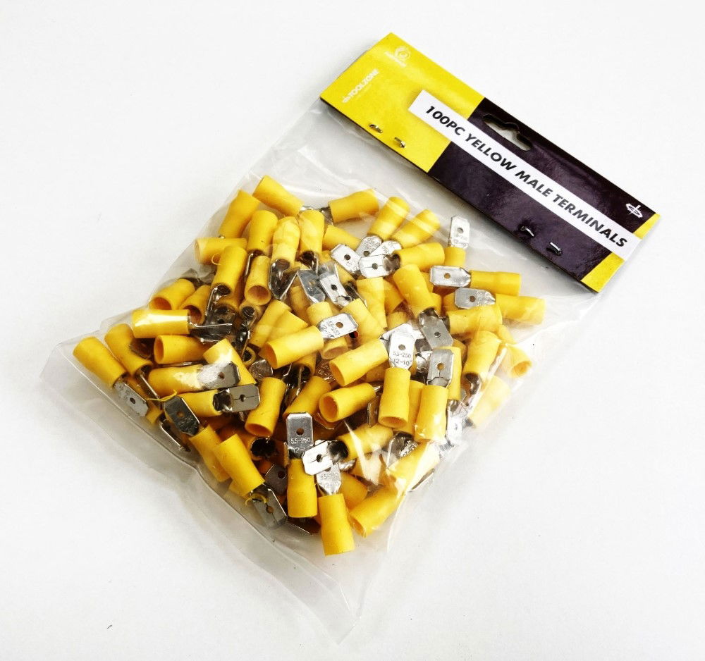 MALE TERMINALS 100PC YELLOW SEMI INSULATED 12-10 awg 6.3mm x 0.4mm - TOOLZONE KDPEL142 thumbnail 2