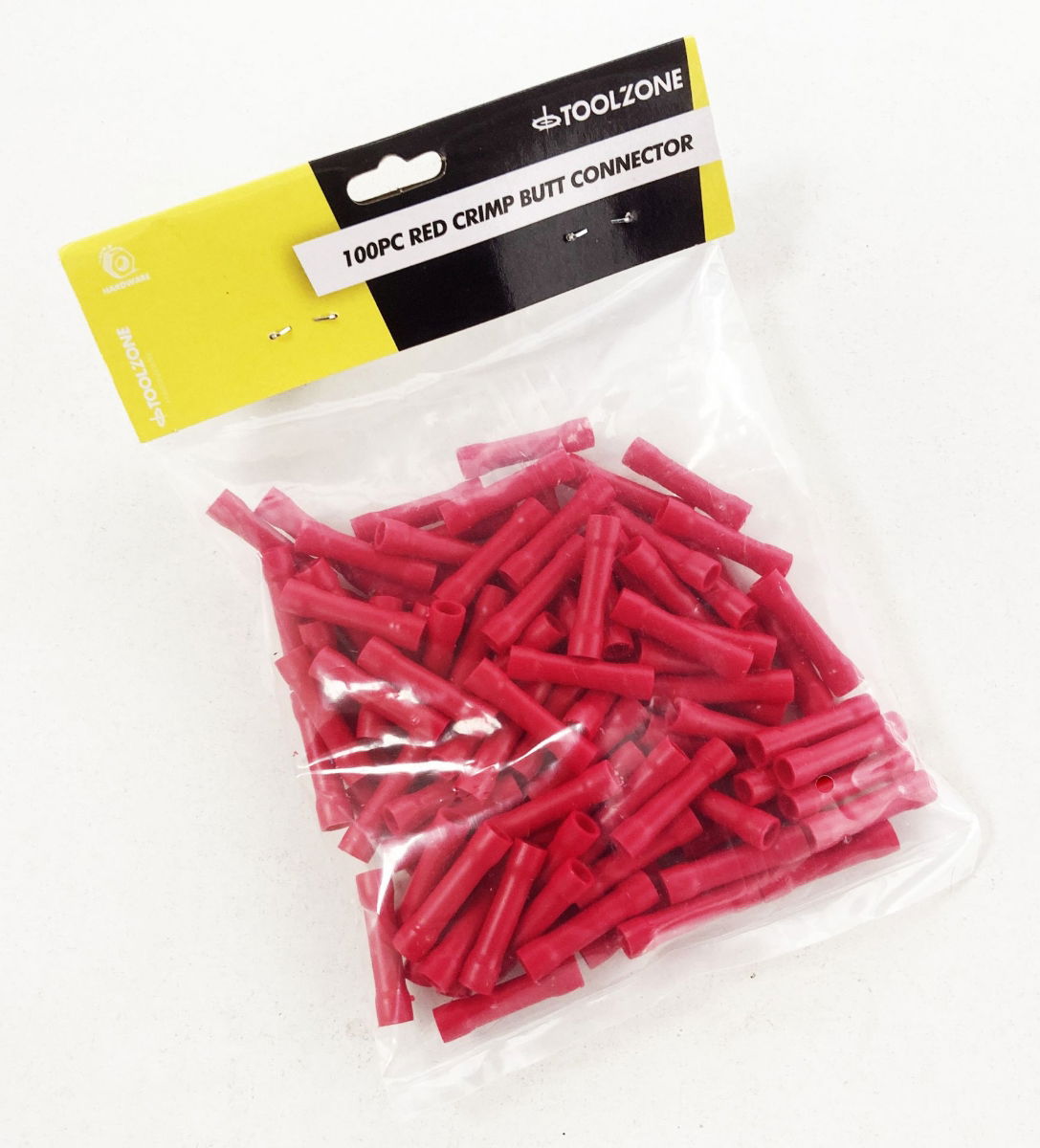 CRIMP BUTT CONNECTORS 100PC RED INSULATED 0.5-1.5mm² - TOOLZONE KDPEL143 thumbnail 2