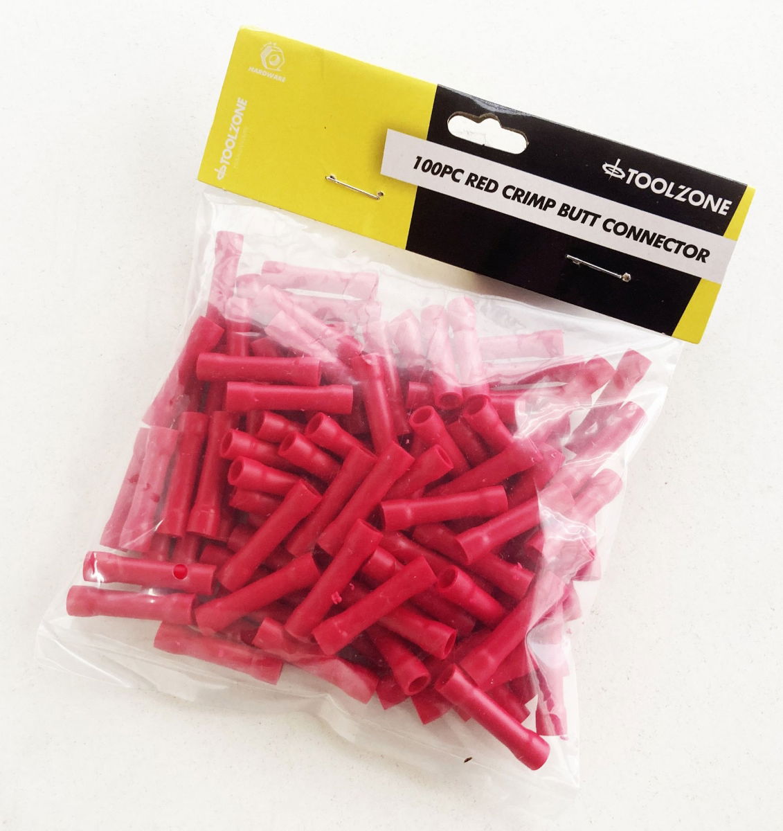 CRIMP BUTT CONNECTORS 100PC RED INSULATED 0.5-1.5mm² - TOOLZONE KDPEL143 thumbnail 3