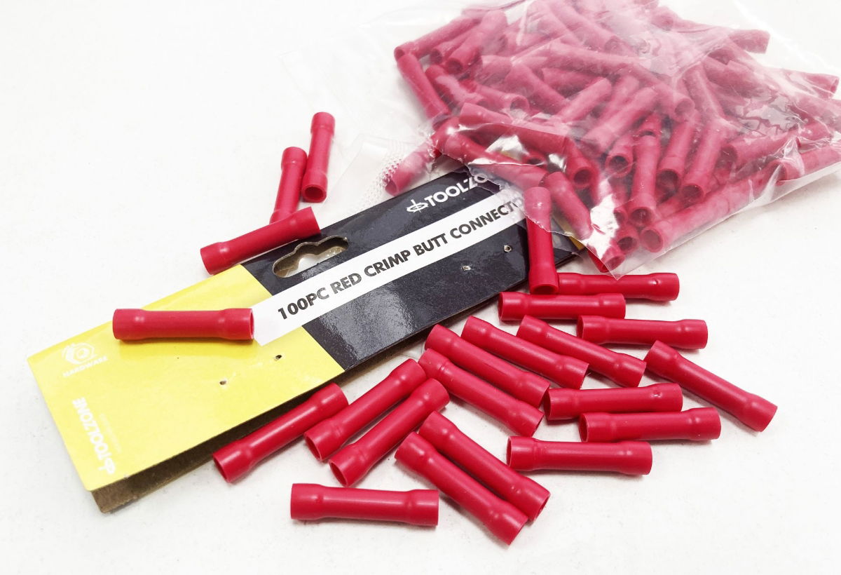 CRIMP BUTT CONNECTORS 100PC RED INSULATED 0.5-1.5mm² - TOOLZONE KDPEL143 thumbnail 4