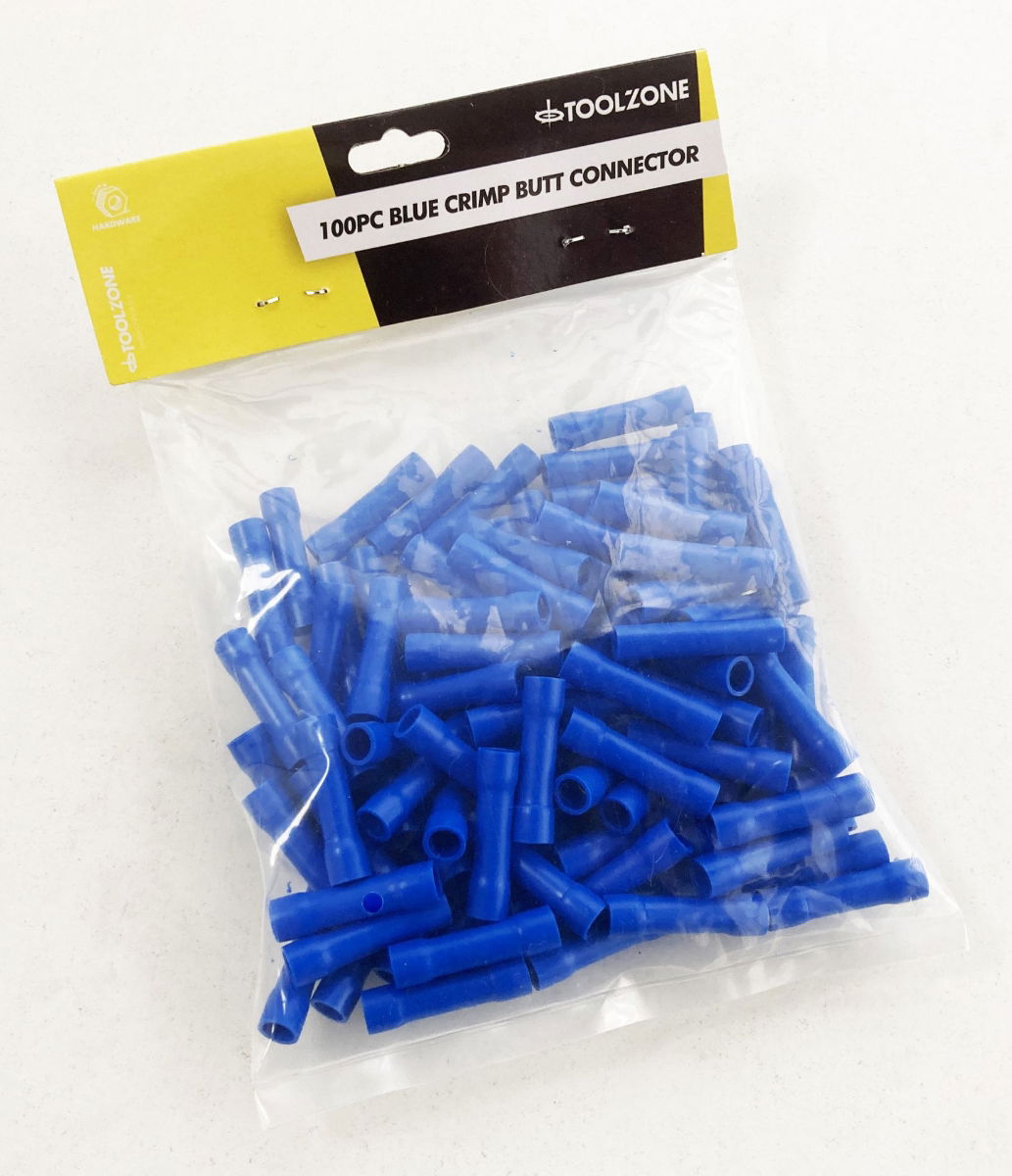 CRIMP BUTT CONNECTORS 100PC BLUE INSULATED 1.5-2.5mm² - TOOLZONE KDPEL144 thumbnail 2