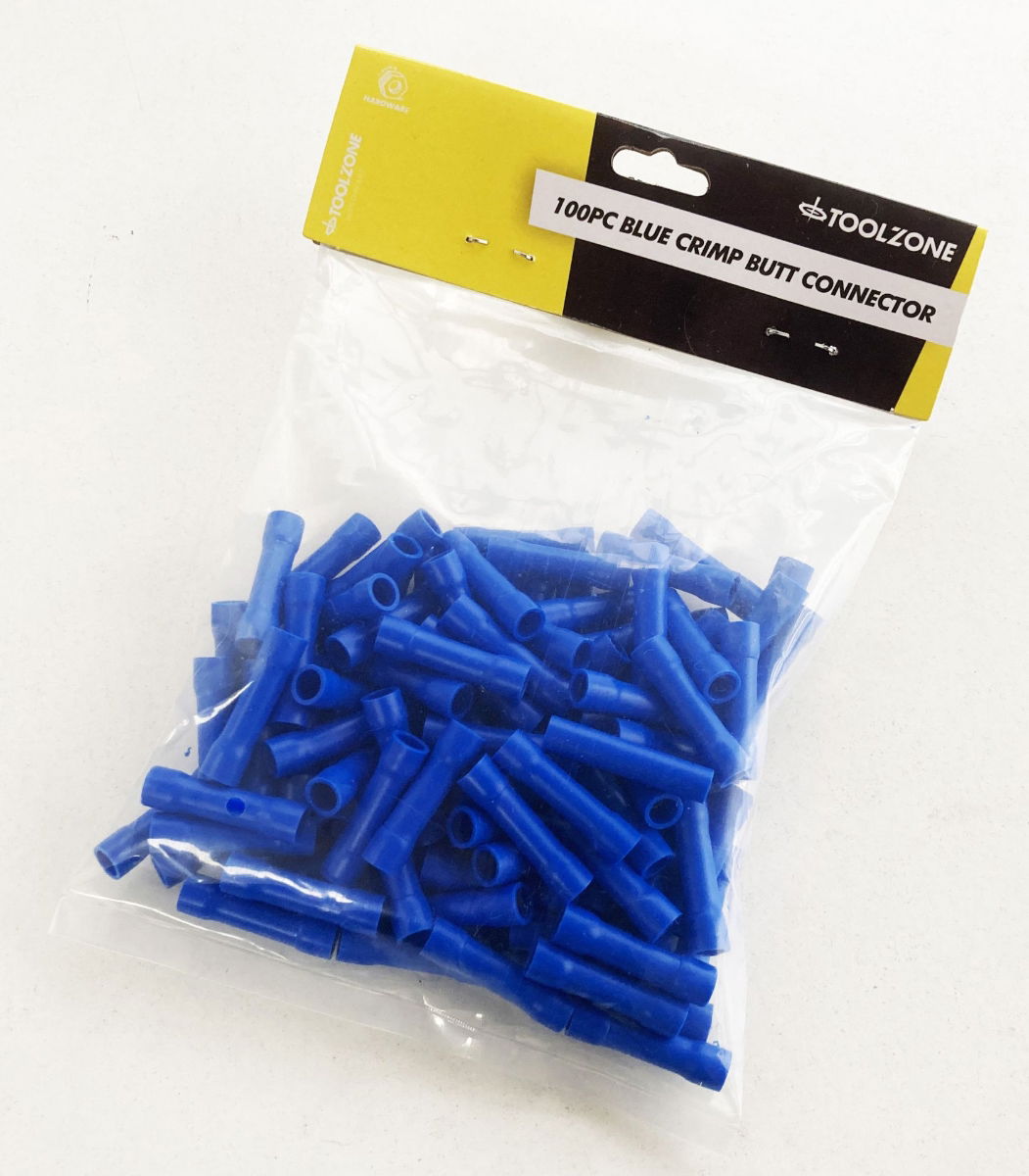 CRIMP BUTT CONNECTORS 100PC BLUE INSULATED 1.5-2.5mm² - TOOLZONE KDPEL144 thumbnail 3