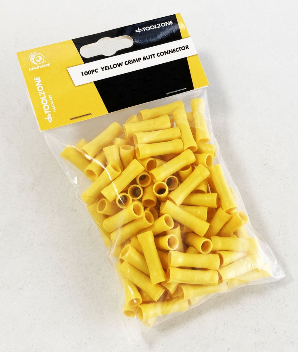 CRIMP BUTT CONNECTORS 100PC YELLOW INSULATED - TOOLZONE KDPEL145 thumbnail 2