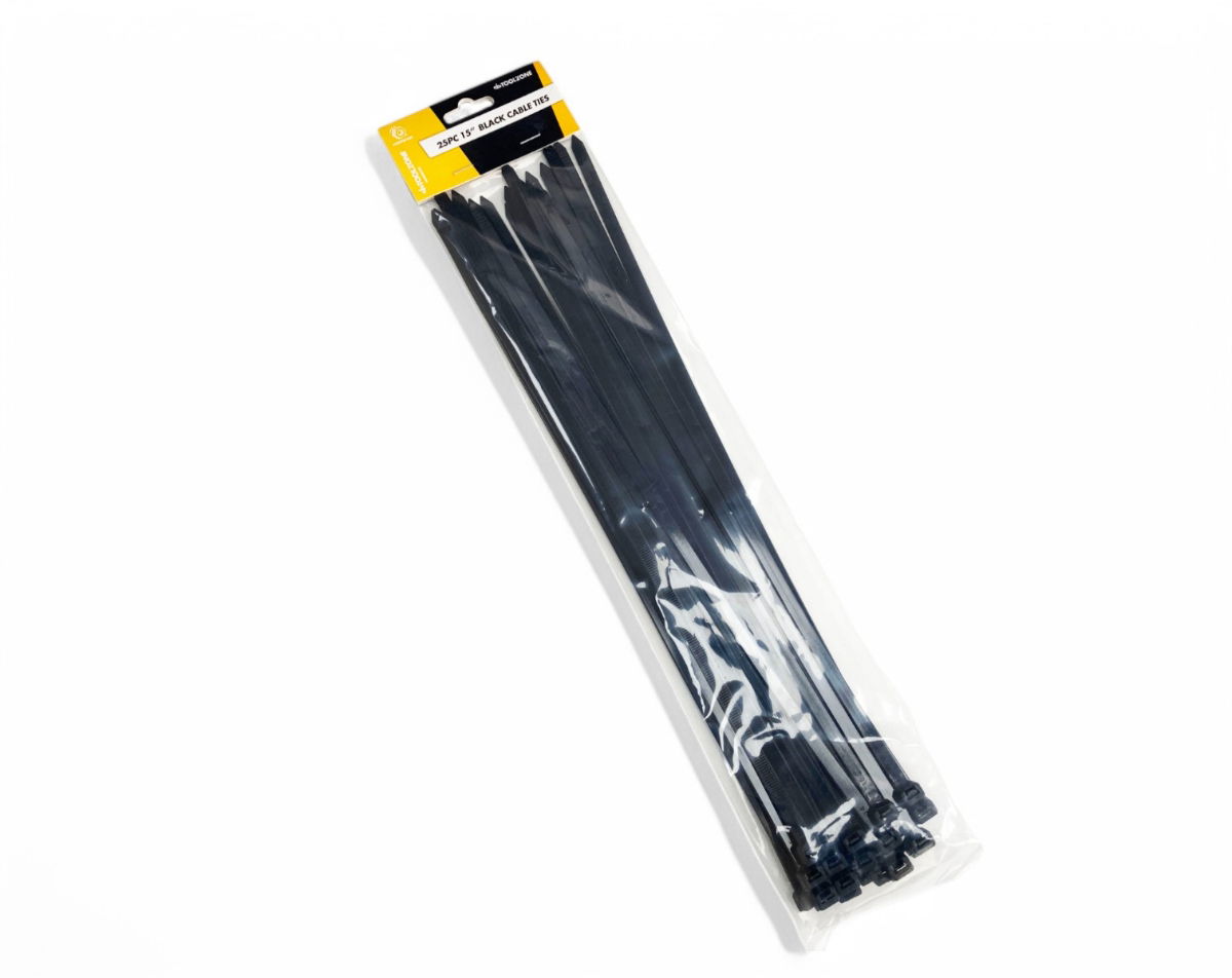 CABLE ZIP TIES 25PC BLACK 15 x 7.6mm - TOOLZONE KDPEL146 thumbnail 3