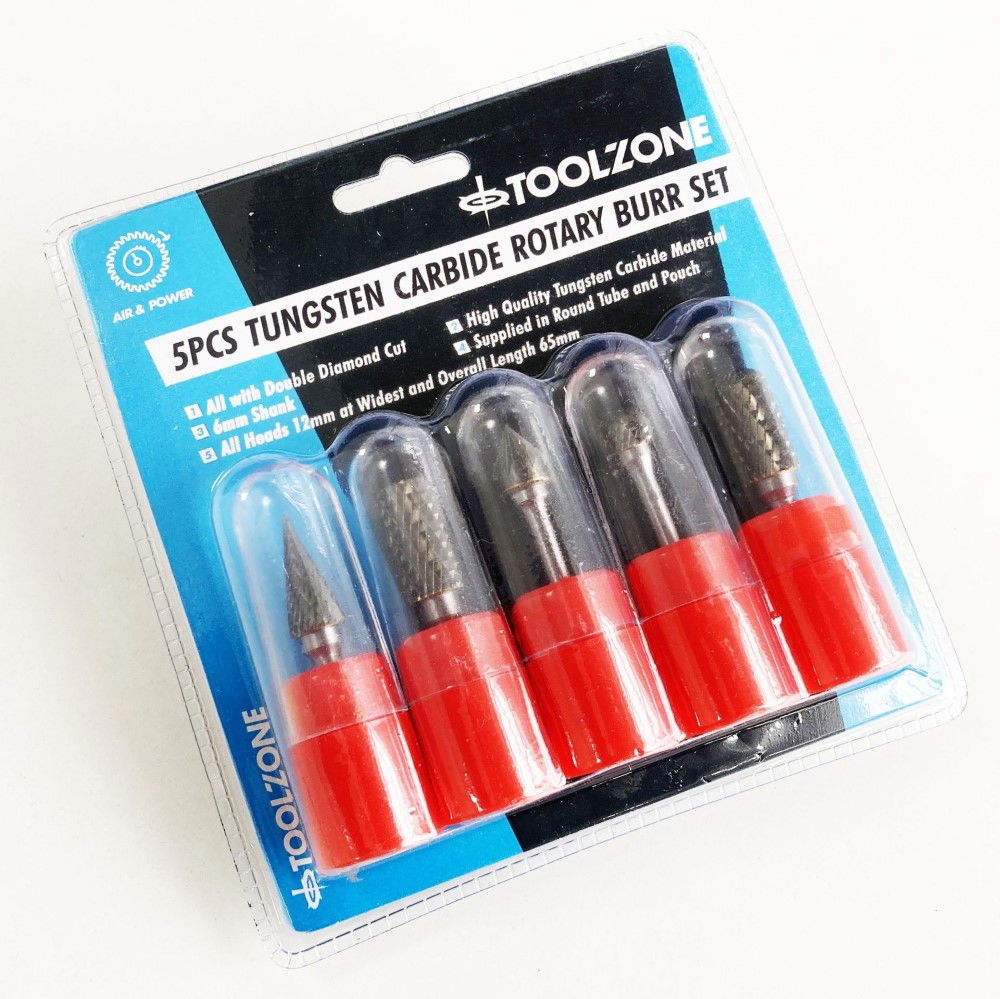 ROTARY RASP TUNGSTEN CARBIDE DOUBLE DIAMOND CUT SET 5 PIECE 6mm SHANK - TOOLZONE KDPHB103 thumbnail 2