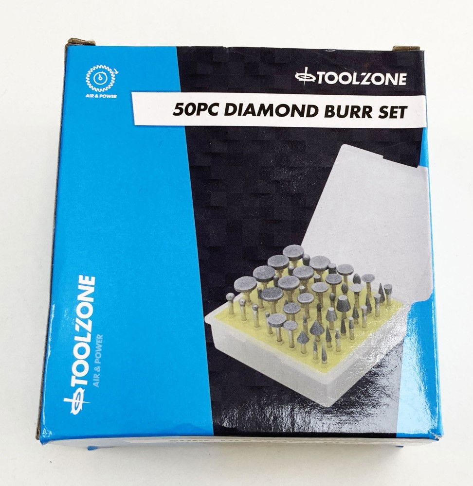 DIAMOND BURR SET 50 PIECE 120grit 1/8 SHANK IN CASE - TOOLZONE KDPHB197 image 1