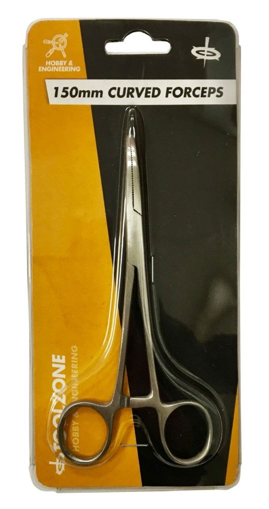 BENT FORCEPS 150mm STAINLESS STEEL LOCKING SERRATED JAW - TOOLZONE KDPHB217 image 1