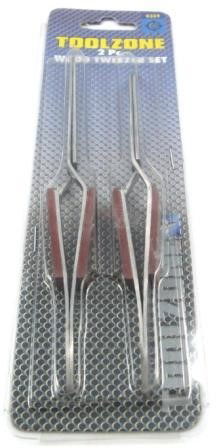 SELF LOCKING TWEEZERS SET 2 PIECE 6.5 STAINLESS STEEL WOODEN HANDLE - TOOLZONE KDPHB225 thumbnail 2
