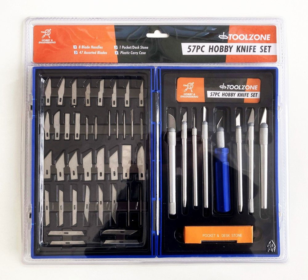 PRECISION HOBBY KNIFE SET 51 PIECE ALUMINIUM AND PLASTIC HANDLES 13 BLADES - TOOLZONE KDPHB245 image 1