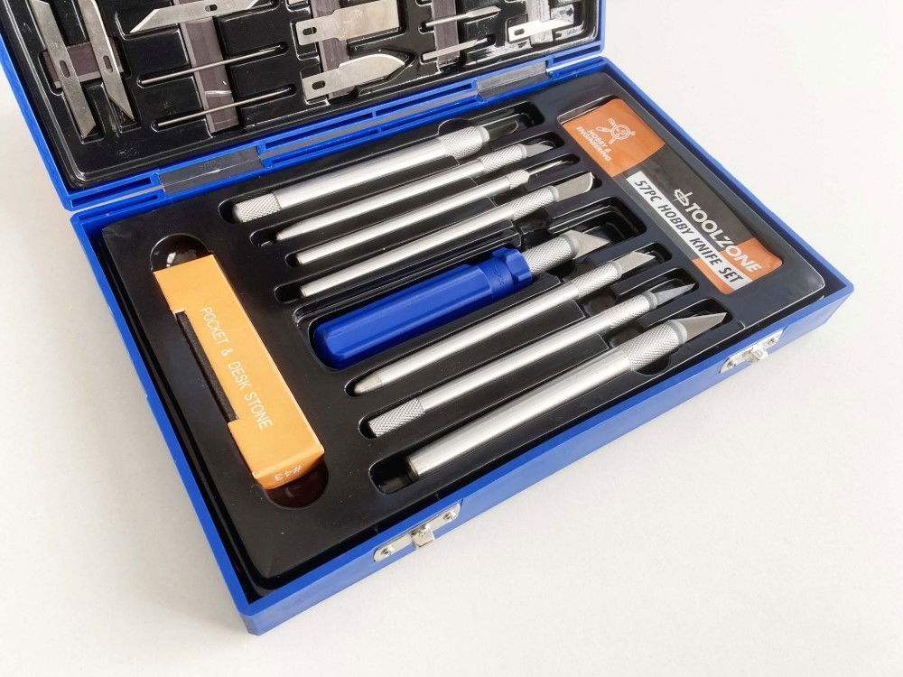 PRECISION HOBBY KNIFE SET 51 PIECE ALUMINIUM AND PLASTIC HANDLES 13 BLADES - TOOLZONE KDPHB245 thumbnail 5