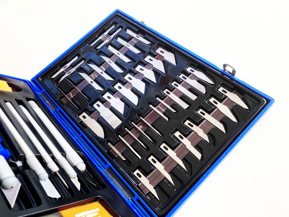 PRECISION HOBBY KNIFE SET 51 PIECE ALUMINIUM AND PLASTIC HANDLES 13 BLADES - TOOLZONE KDPHB245 thumbnail 6