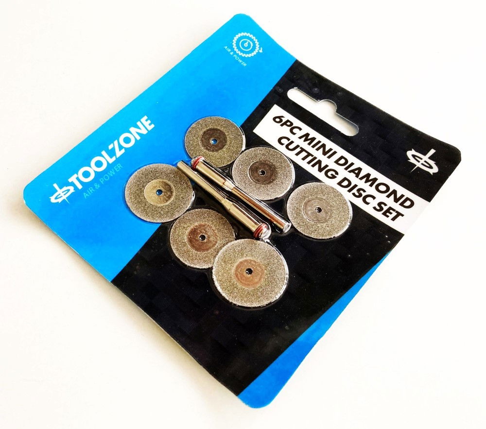 MINI DIAMOND CUTTING DISCS 6pc 20mm 22mm 3.2mm SHANK 0.65mm THICKNESS - TOOLZONE KDPHB263 thumbnail 2