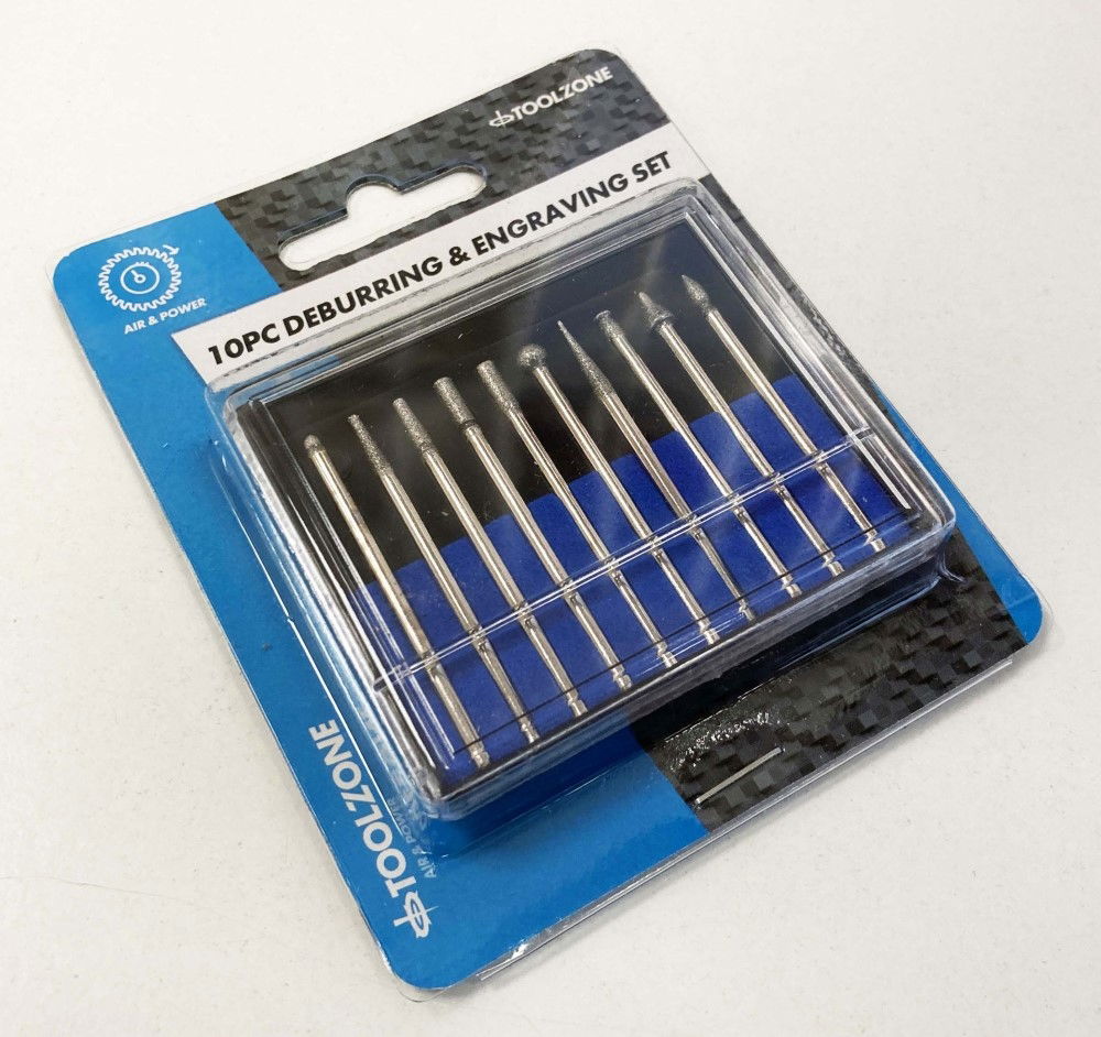 DEBURRING AND ENGRAVING SET 10pc 50GRIT DIAMOND 2.35mm SHANK - TOOLZONE KDPHB264 thumbnail 5