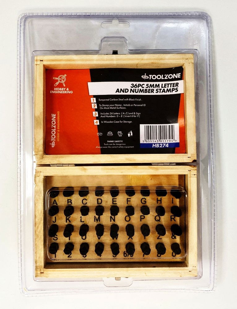 LETTER AND NUMBER STAMPS 36pc 5mm HEIGHT 60mm LENGTH - TOOLZONE KDPHB274 image 1