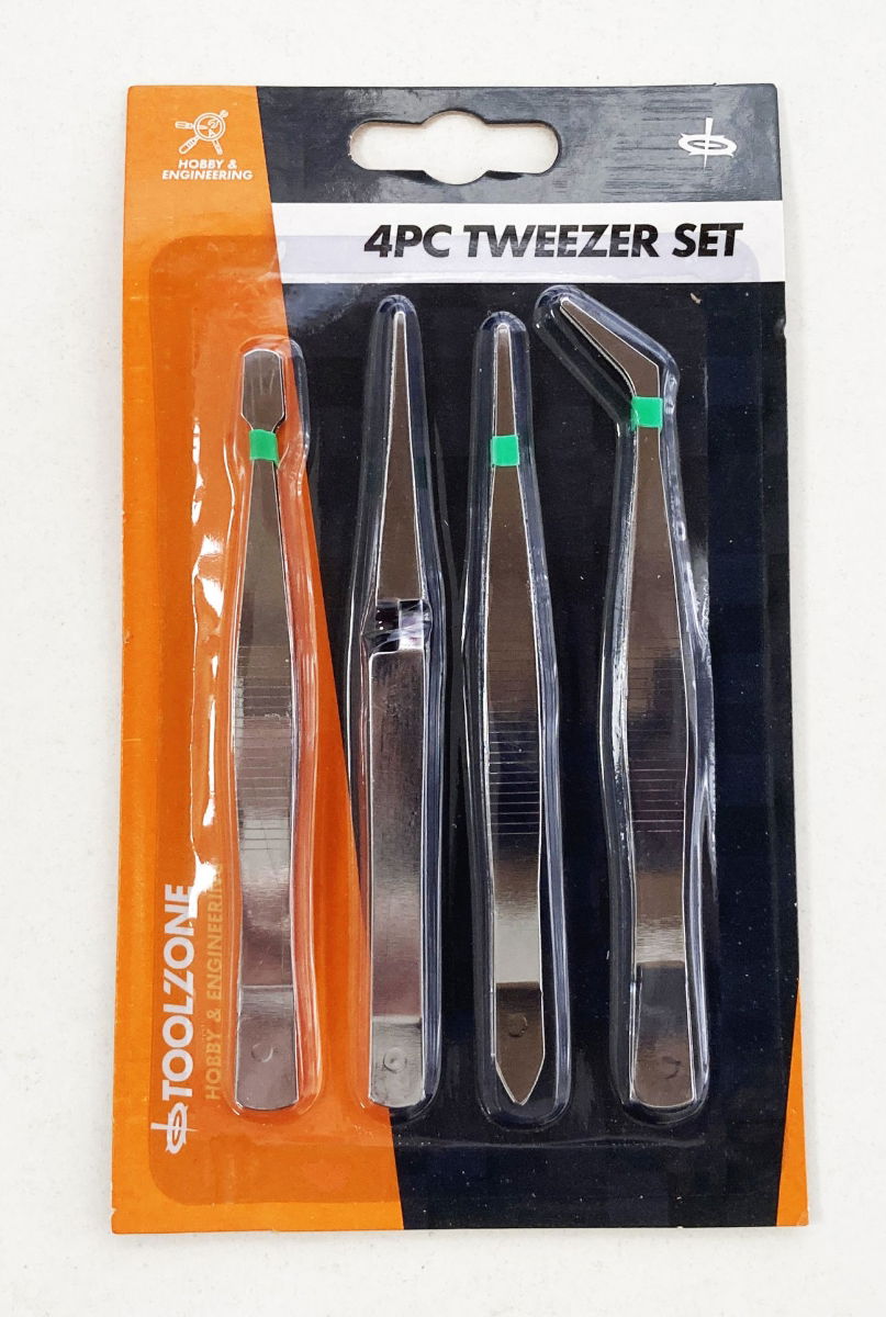 TWEEZER SET 4pc 4.5 FLAT ENDED POINTED ANGLED - TOOLZONE KDPHB324 image 1