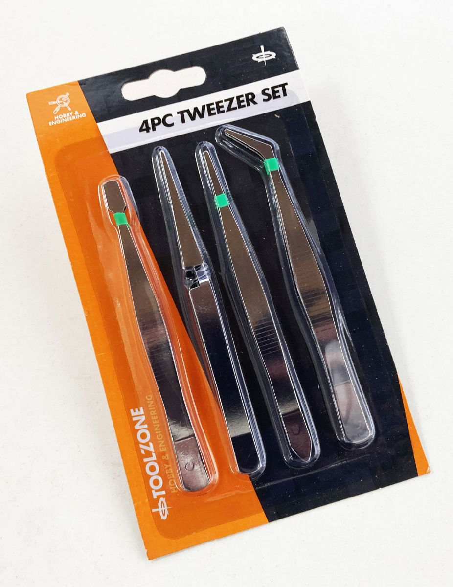 TWEEZER SET 4pc 4.5 FLAT ENDED POINTED ANGLED - TOOLZONE KDPHB324 thumbnail 2