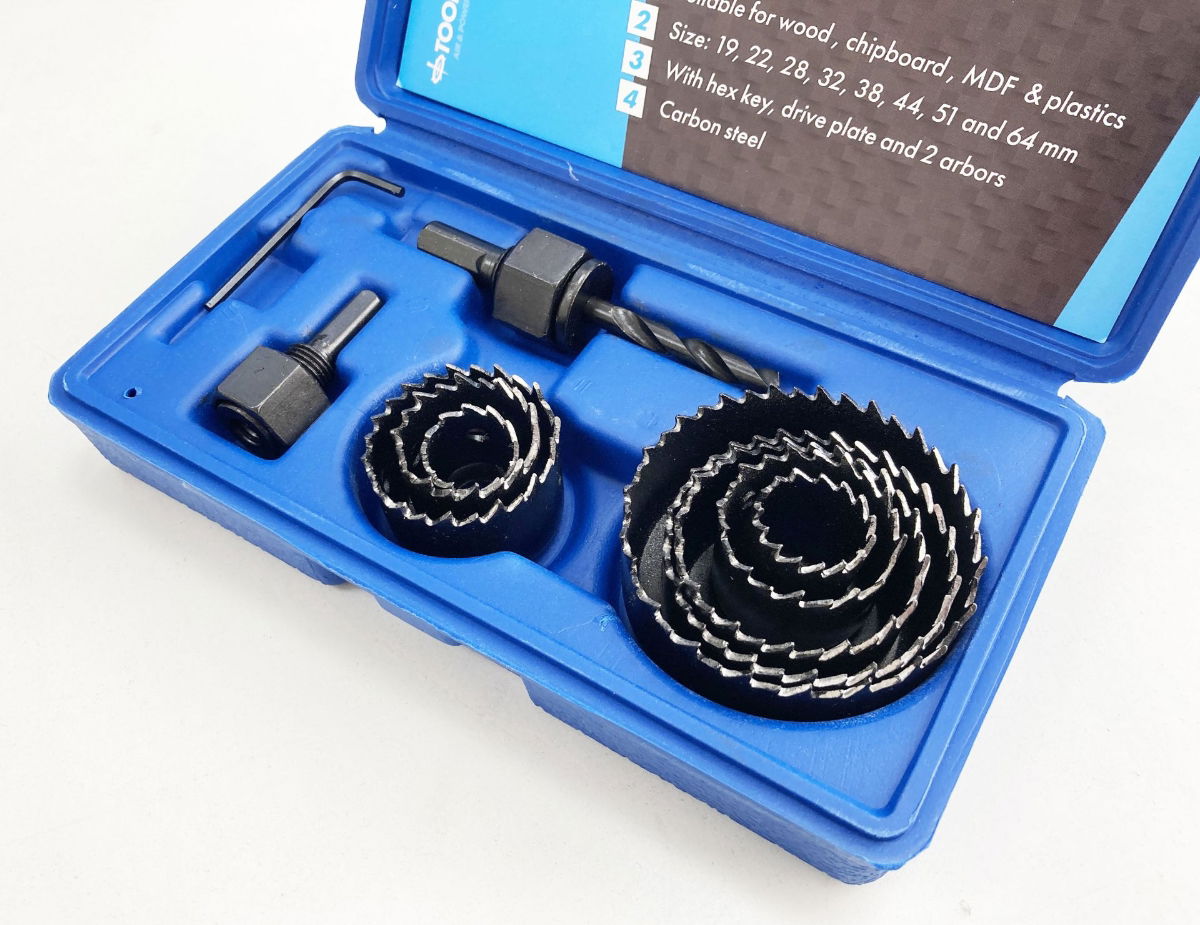 HOLE SAW SET 11pc CARBON STEEL SIZES 19-64mm - TOOLZONE KDPHS032 thumbnail 7