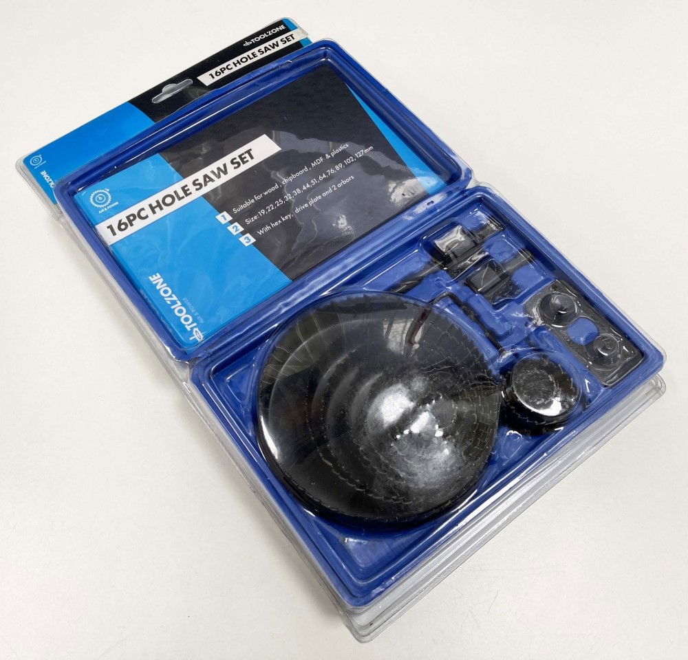 HOLE SAW SET 16pc CARBON STEEL SIZES 19-127mm - TOOLZONE KDPHS034 thumbnail 2