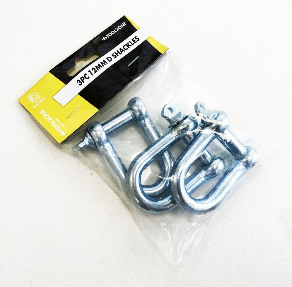 D SHACKLES 3pc 12mm ZINC PLATED FORGED STEEL - TOOLZONE KDPHW001 thumbnail 2