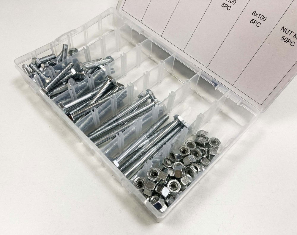 BOLTS AND NUTS ASSORTMENT 100pc 8mm M8 1.25mm PITCH - TOOLZONE KDPHW003 thumbnail 4