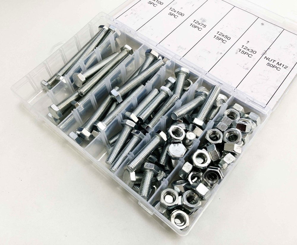 BOLTS AND NUTS ASSORTMENT 100pc 12mm M12 1.75mm PITCH - TOOLZONE KDPHW004 thumbnail 3