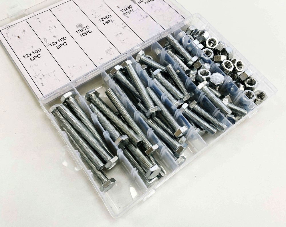 BOLTS AND NUTS ASSORTMENT 100pc 12mm M12 1.75mm PITCH - TOOLZONE KDPHW004 thumbnail 4