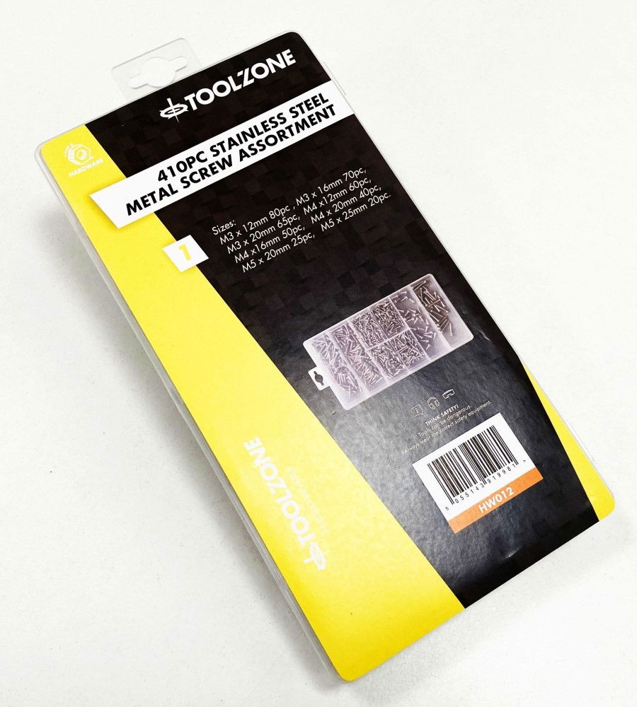 METAL SCREWS ASSORTMENT 410pc STAINLESS STEEL M3-M5 - TOOLZONE KDPHW012 thumbnail 2
