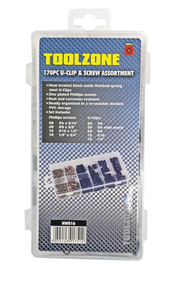 U CLIPS AND SCREWS ASSORTMENT 170pc FOR AUTO BODY PANELS - TOOLZONE KDPHW016 thumbnail 2